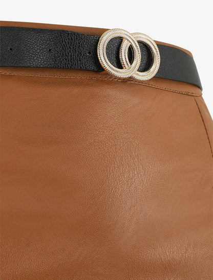 Jupe courte en simili - Camel - 3