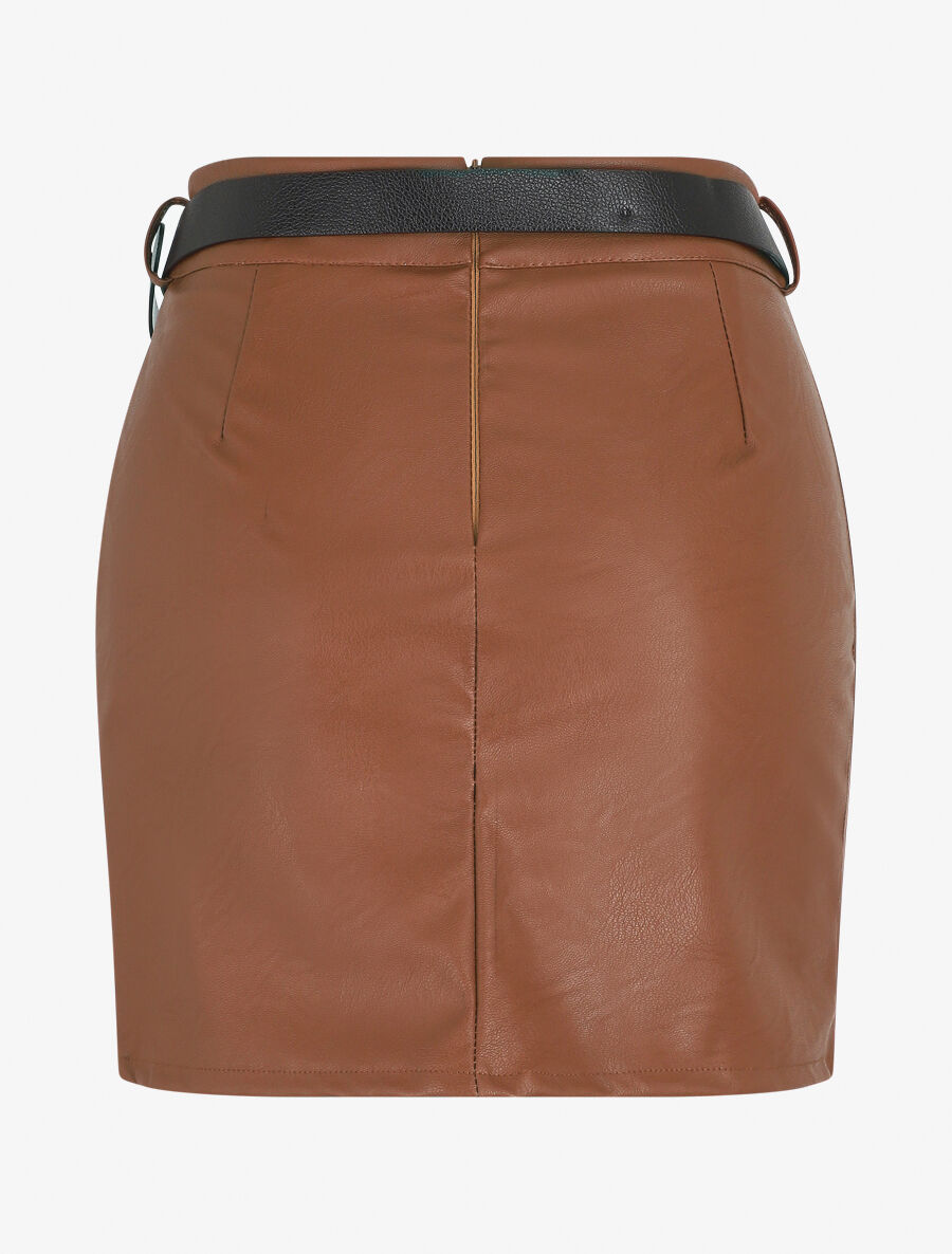 Jupe courte en simili - Marron - 2