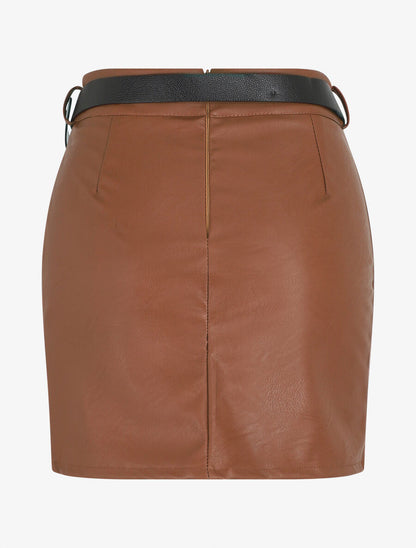Jupe courte en simili - Marron - 2