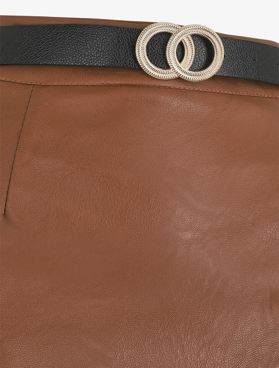 Jupe courte en simili - Marron - 3