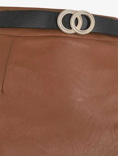 Jupe courte en simili - Marron - 3