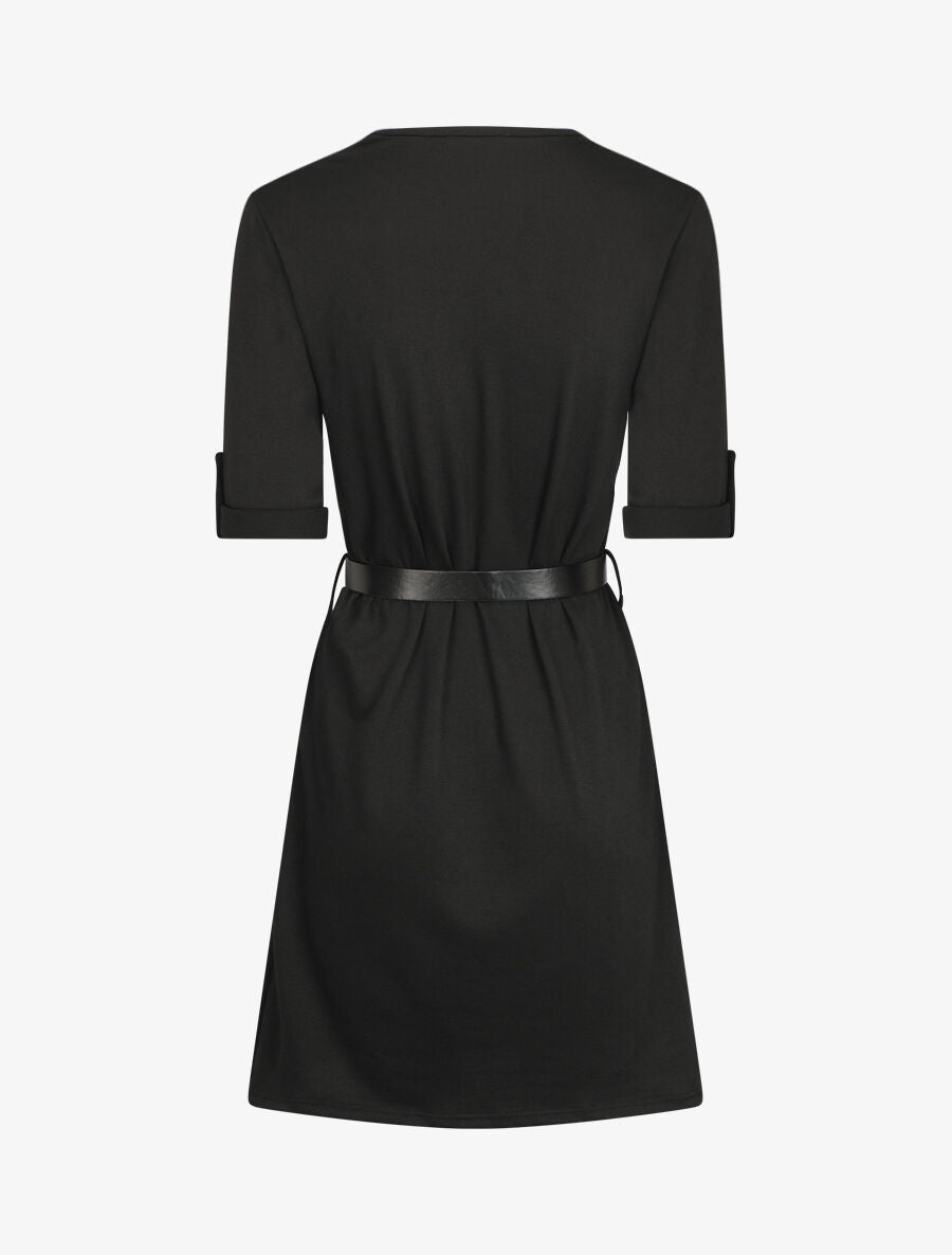 Robe uni coupe droite à col zippé - Noir - 2