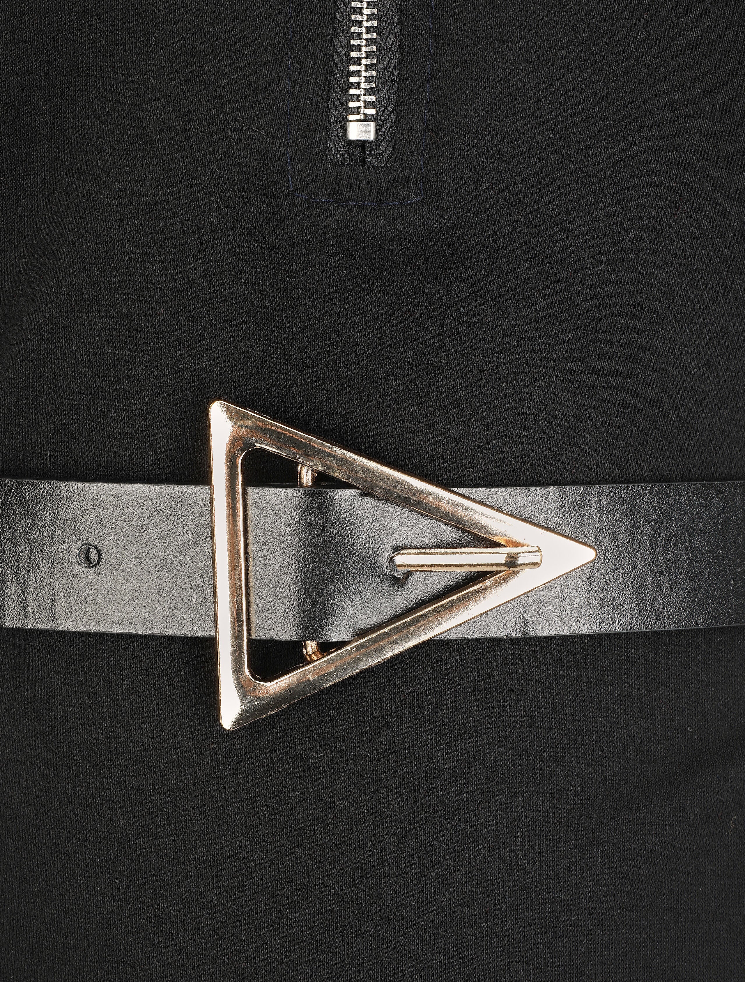 Robe uni coupe droite à col zippé - Noir - 3