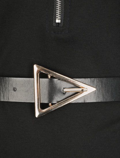 Robe uni coupe droite à col zippé - Noir - 3
