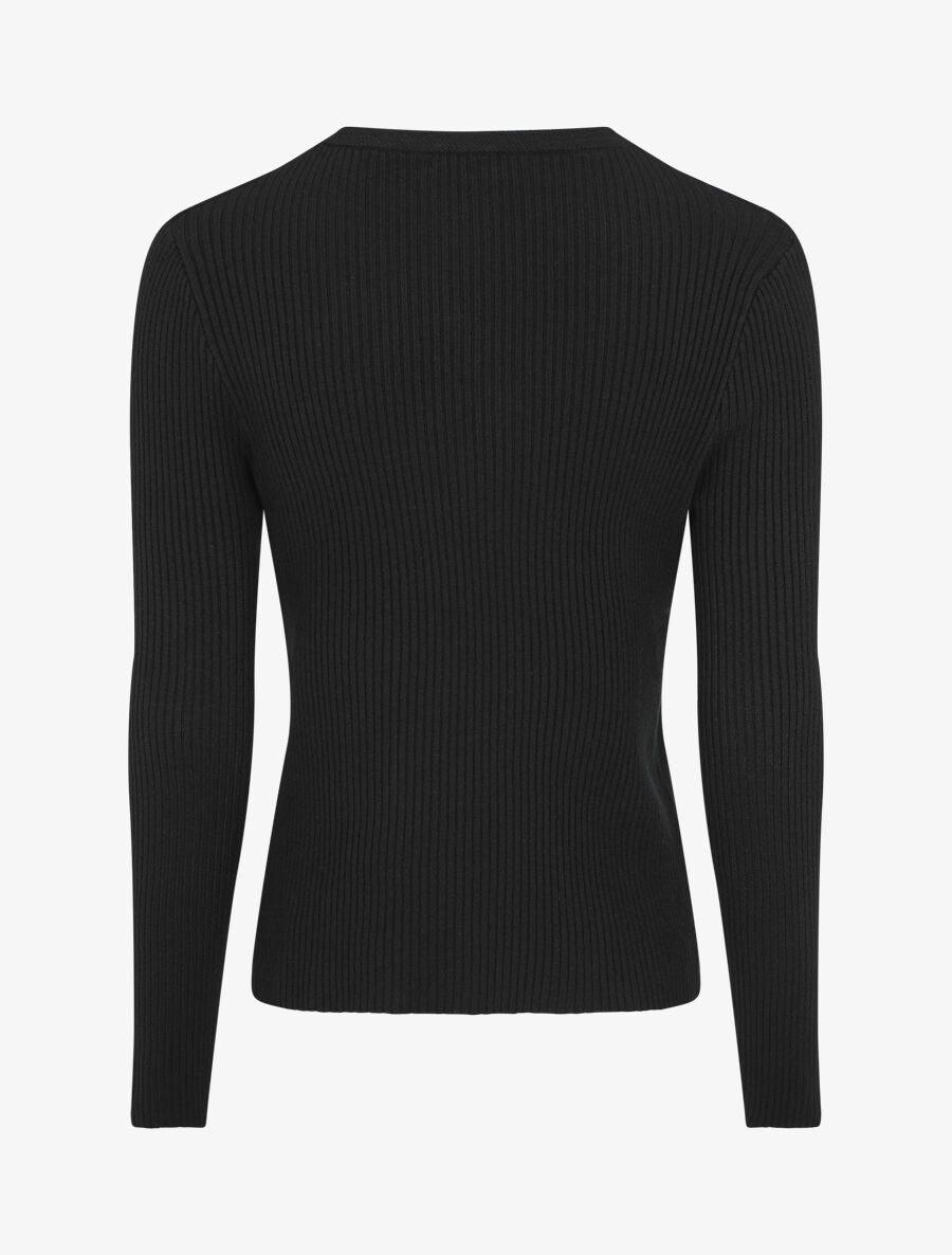 Pull uni côtelé à boutons dorés - Noir - 2
