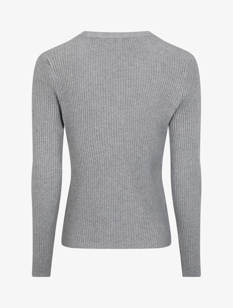 Pull uni côtelé à boutons dorés - Gris - 2