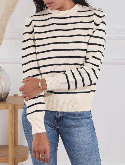 Pull marinière à boutons - Écru - 4
