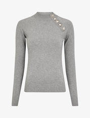 Pull uni à col montant et boutons décoratifs - Gris - 1