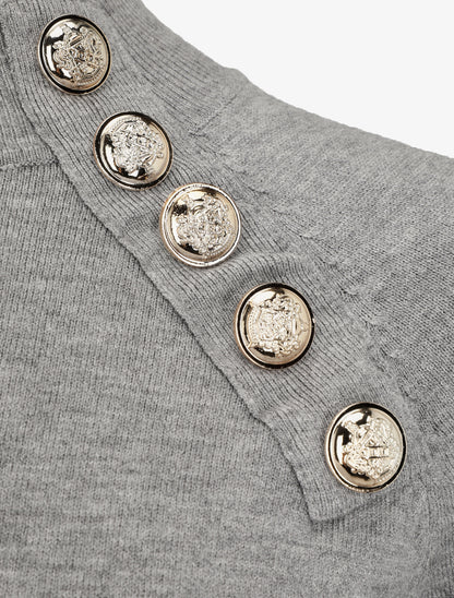 Pull uni à col montant et boutons décoratifs - Gris - 3