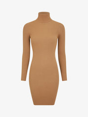 Robe pull uni à col roulé - Camel - 1