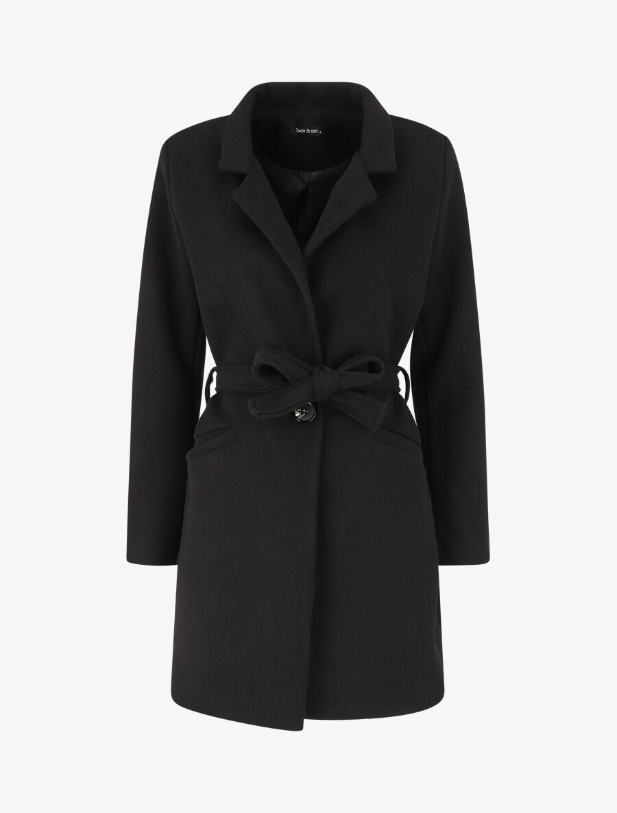 Manteau long croisé ceinturé - Noir - 1