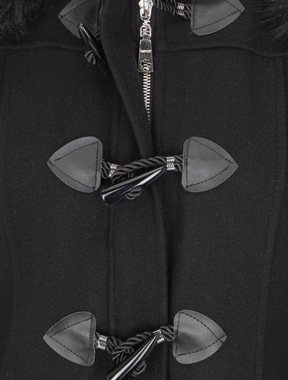 Duffle coat à capuche à fourrure - Noir - 3