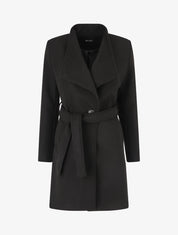 Manteau long ceinturé à col droit - Noir - 4