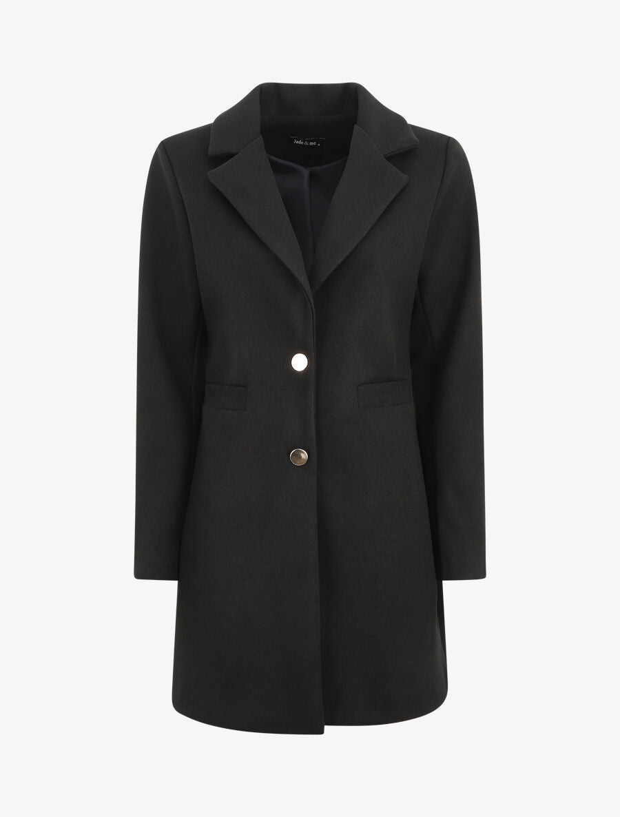 Manteau mi-long à boutons dorés - Noir - 1