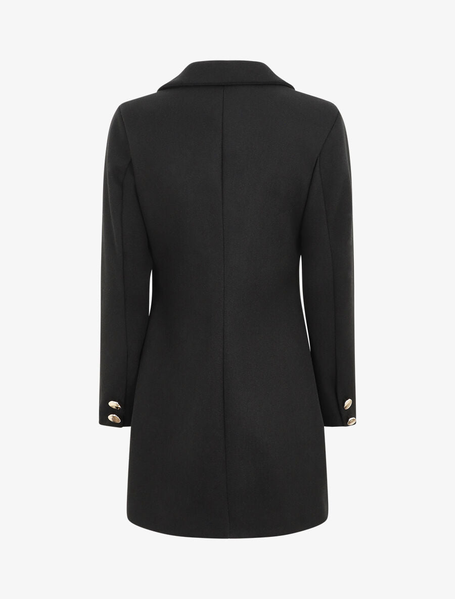 Manteau mi-long à boutons dorés - Noir - 2
