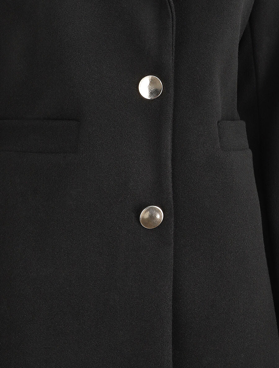 Manteau mi-long à boutons dorés - Noir - 3