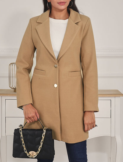 Manteau mi-long à boutons dorés - Camel - 3