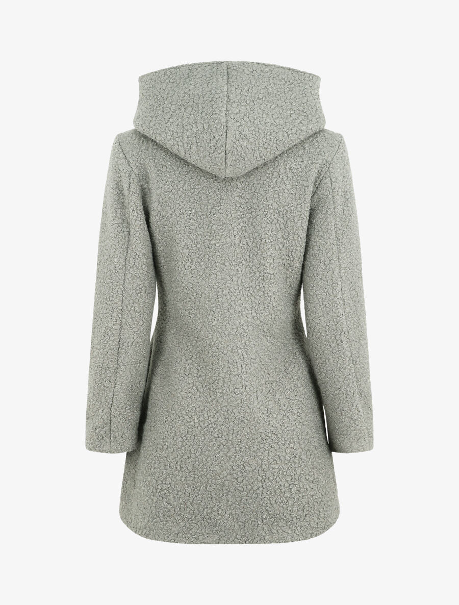 Manteau mi-long bouclé à capuche - Gris - 2