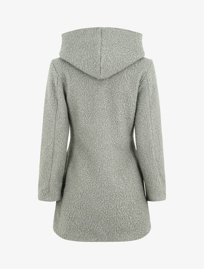 Manteau mi-long bouclé à capuche - Gris - 2