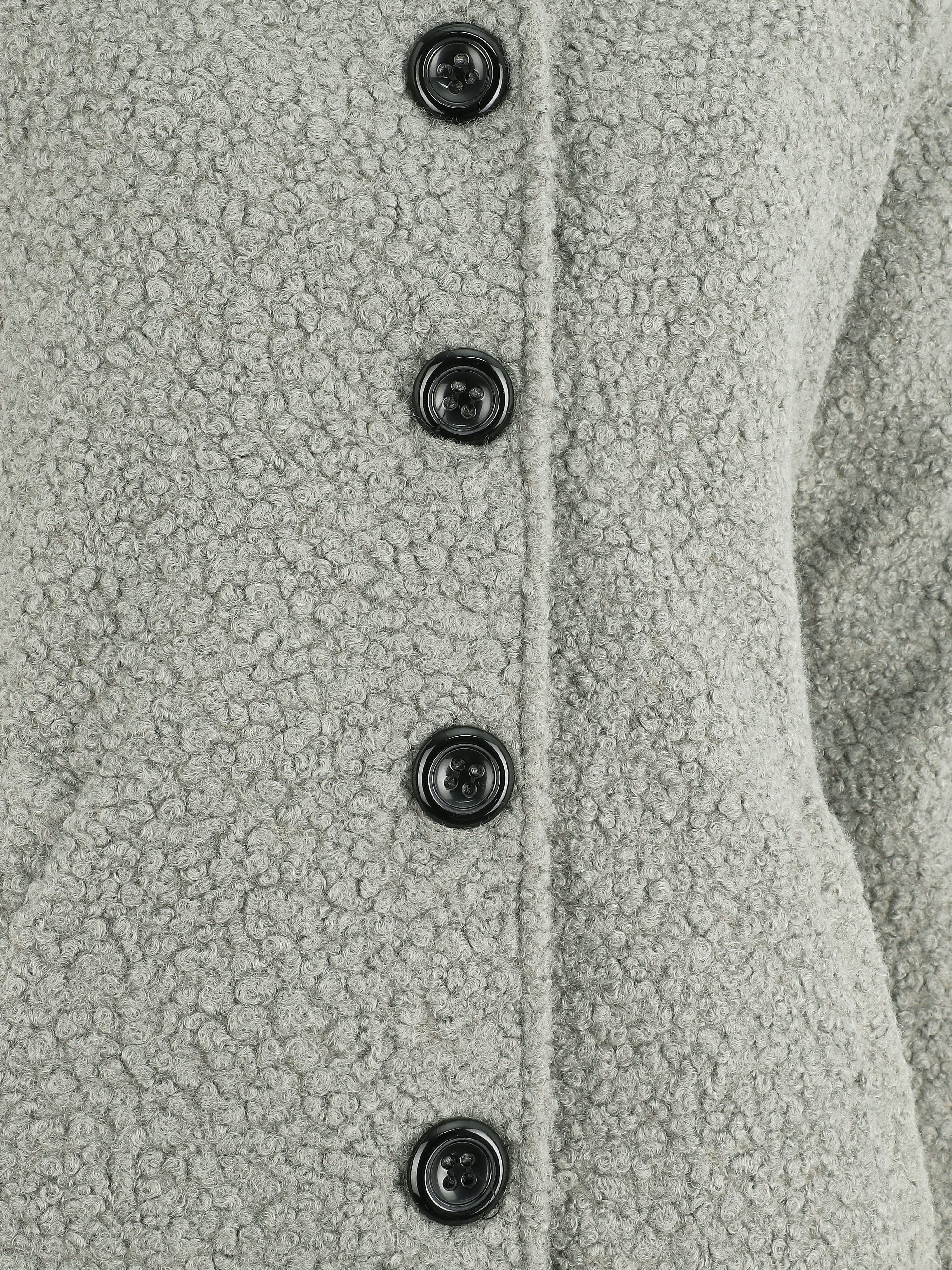 Manteau mi-long bouclé à capuche - Gris - 3