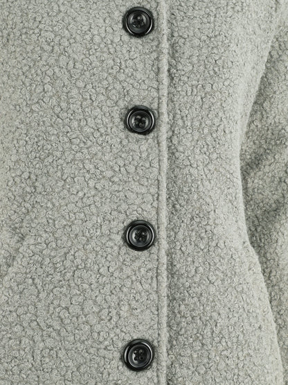 Manteau mi-long bouclé à capuche - Gris - 3