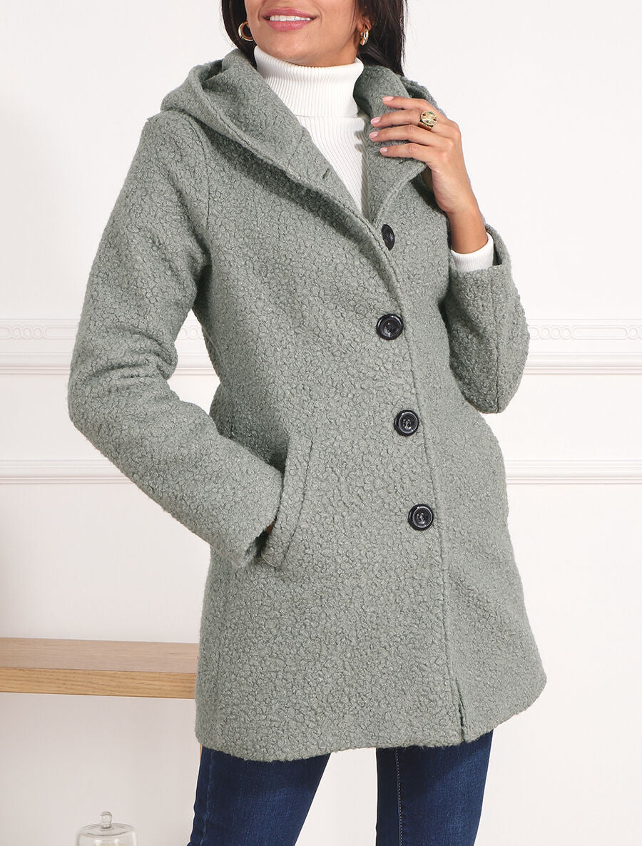 Manteau mi-long bouclé à capuche - Gris - 4