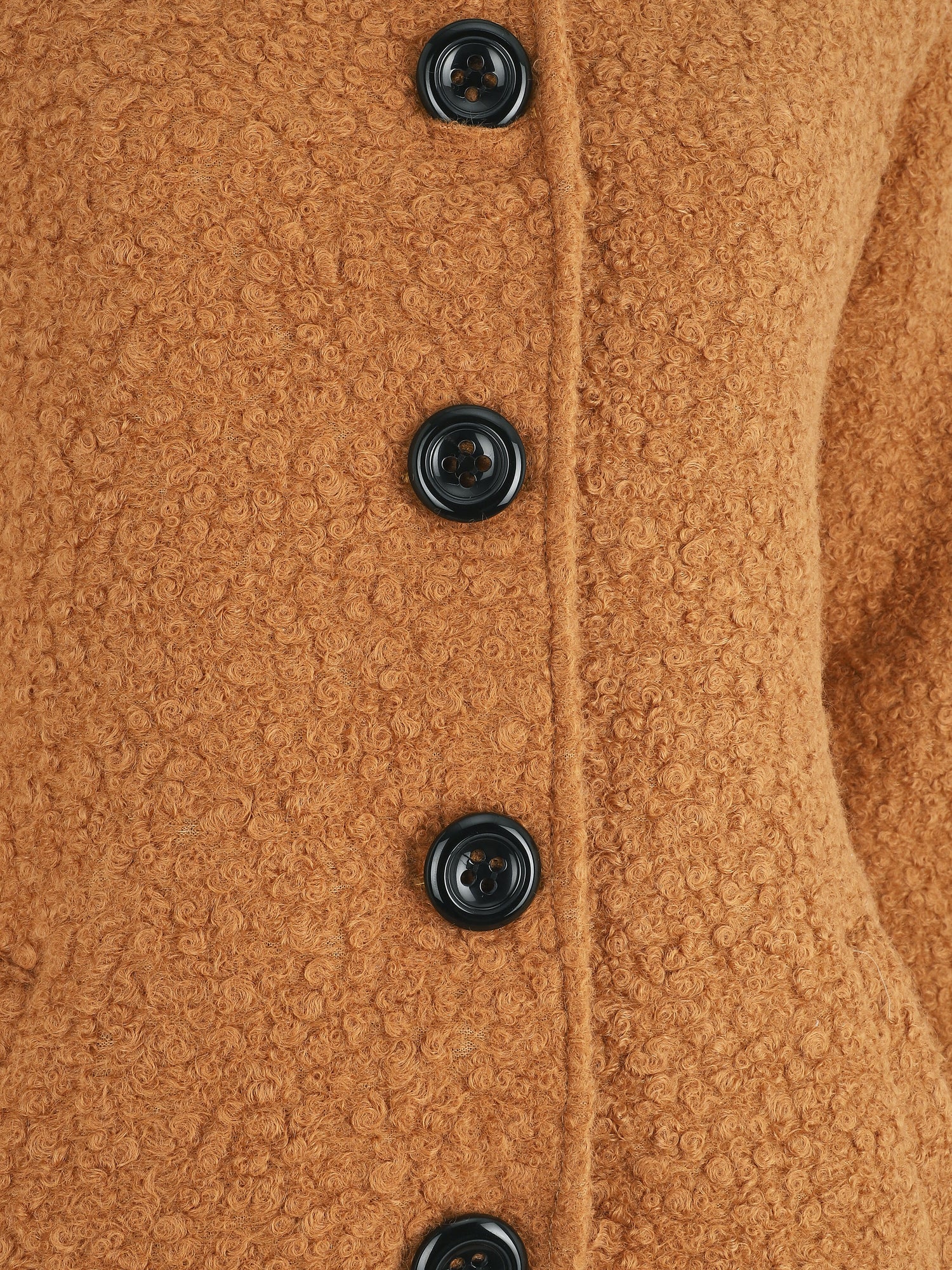 Manteau mi-long bouclé à capuche - Camel - 3