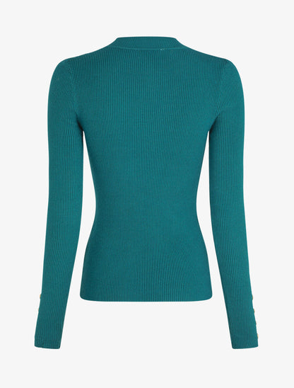 Pull ajusté à col montant boutonné - Bleu canard - 2