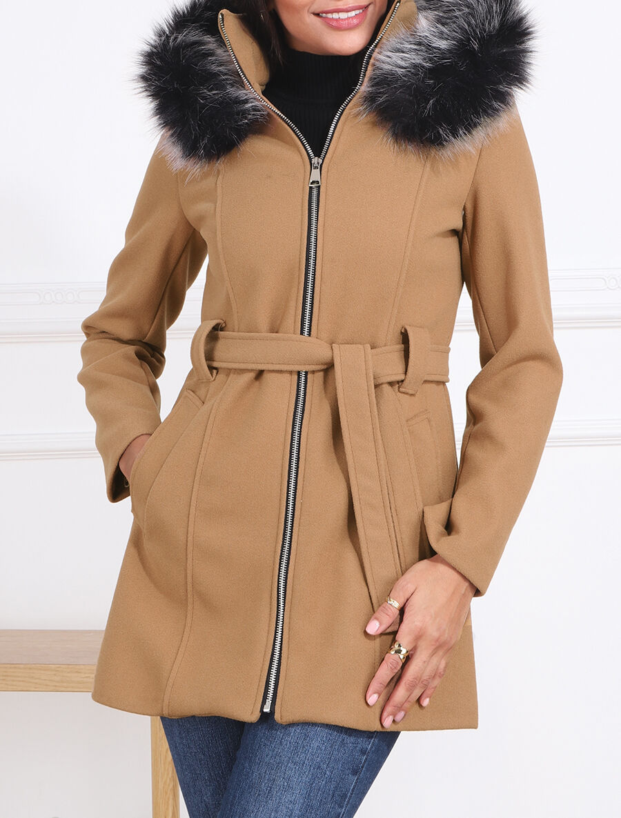 Manteau ajusté à capuche amovible - Camel - 4