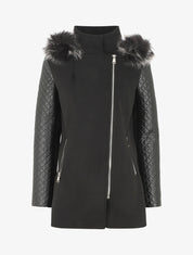 Manteau à capuche et à manches en simili - Noir - 1