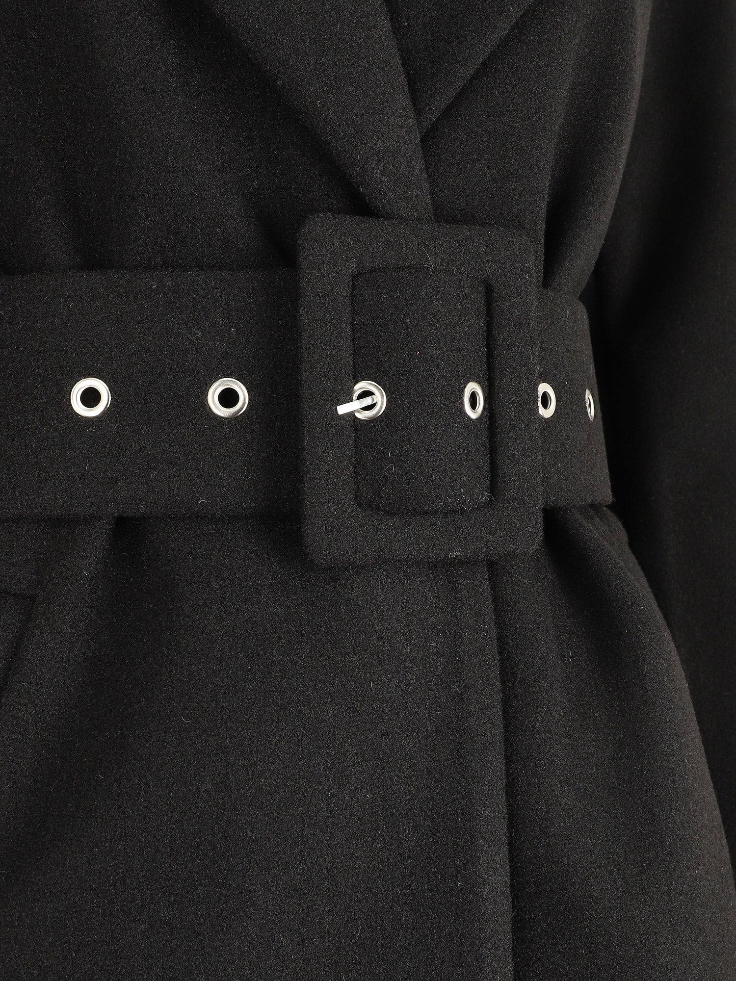 Manteau long ceinturé à col cranté - Noir - 3