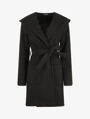 Manteau long à capuche et col châle - Noir - 1