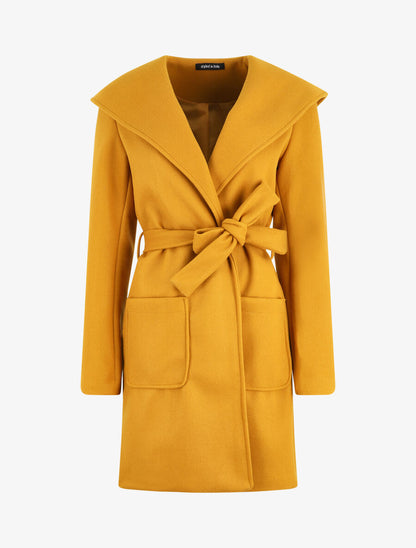 Manteau long à capuche et col châle - Moutarde - 5