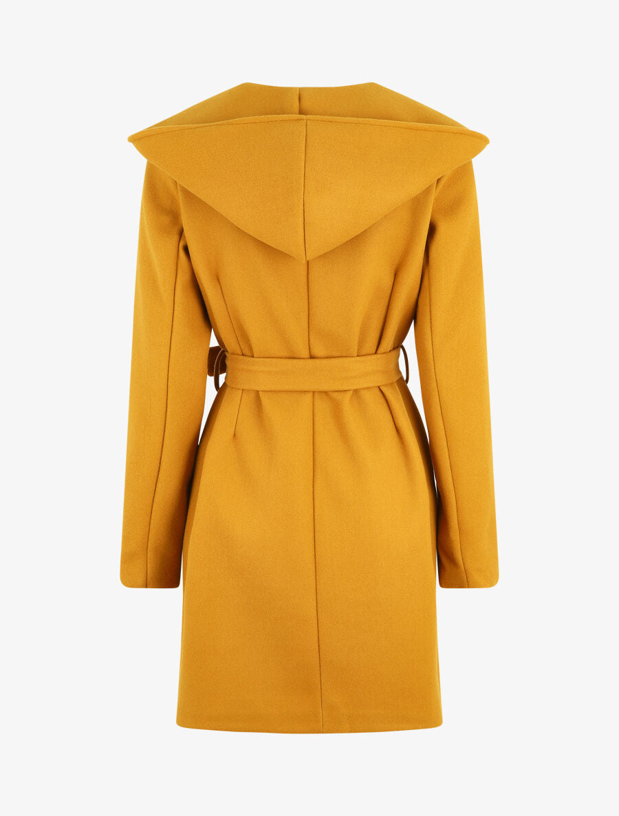 Manteau long à capuche et col châle - Moutarde - 2