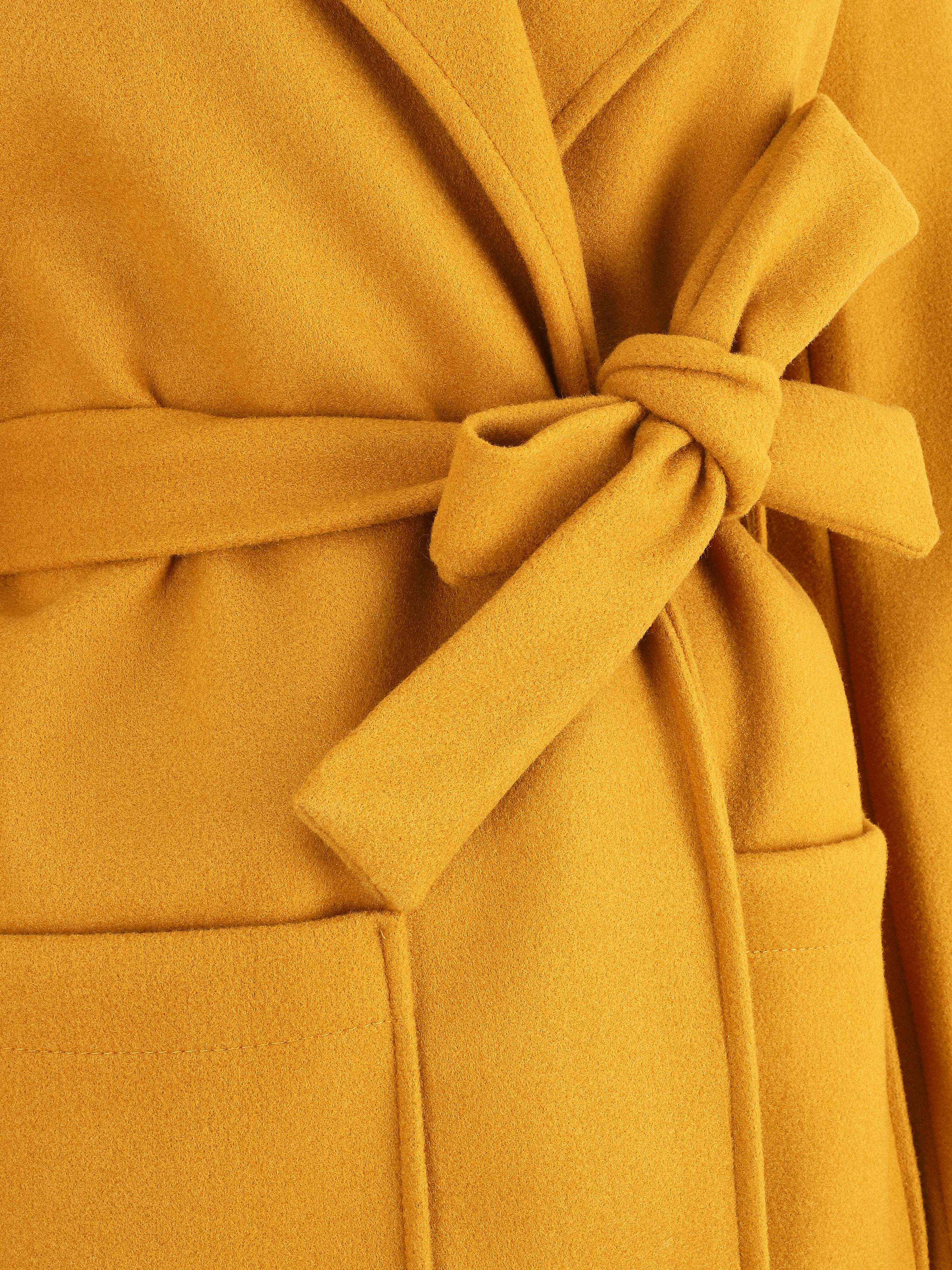 Manteau long à capuche et col châle - Moutarde - 3