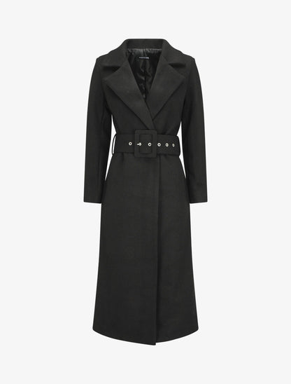 Manteau long boutonné et ceinturé - Noir - 1