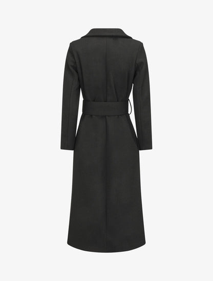 Manteau long boutonné et ceinturé - Noir - 2