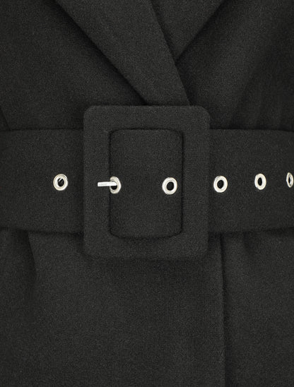 Manteau long boutonné et ceinturé - Noir - 3