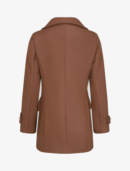 Manteau mi-long boutonné à col cranté - Marron - 2
