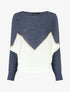Pull bicolore à liseré doré zigzag - Bleu - 1