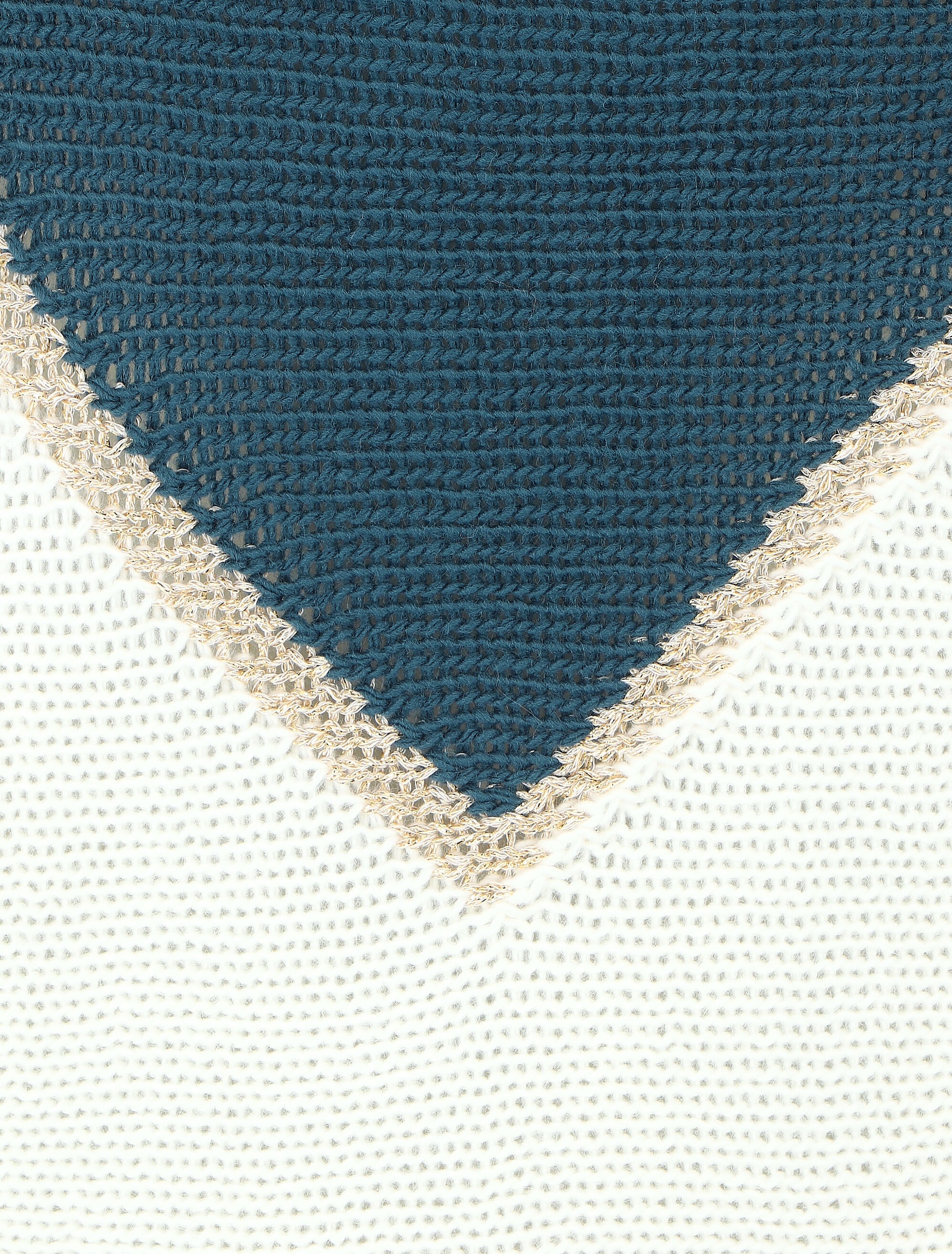 Pull bicolore à liseré doré zigzag - Bleu canard - 3