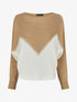 Pull bicolore à liseré doré zigzag - Beige - 1