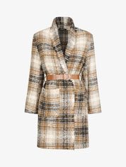 Manteau léger effet tweed motif carreaux - Camel - 5
