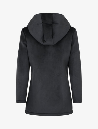 Manteau à capuche effet velours - Noir - 2