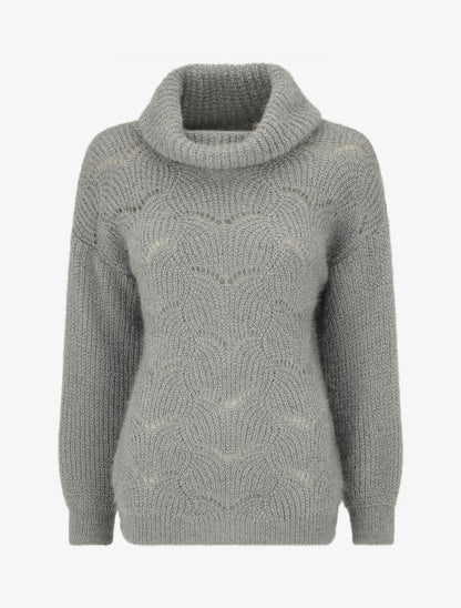 Pull duveteux à col roulé - Gris - 1