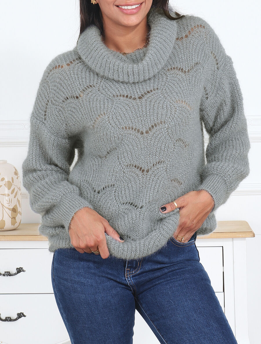 Pull duveteux à col roulé - Gris - 4