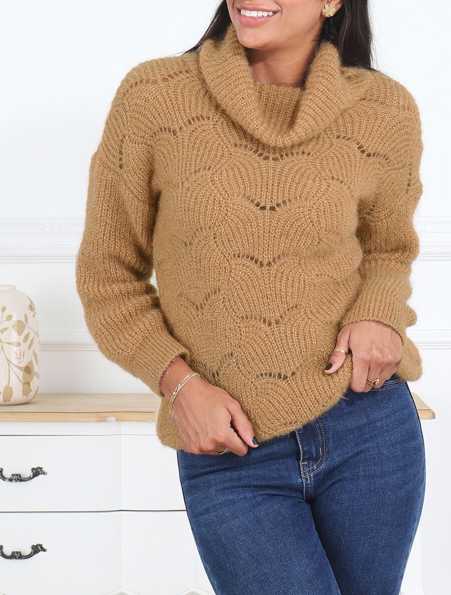 Pull duveteux à col roulé - Camel - 4