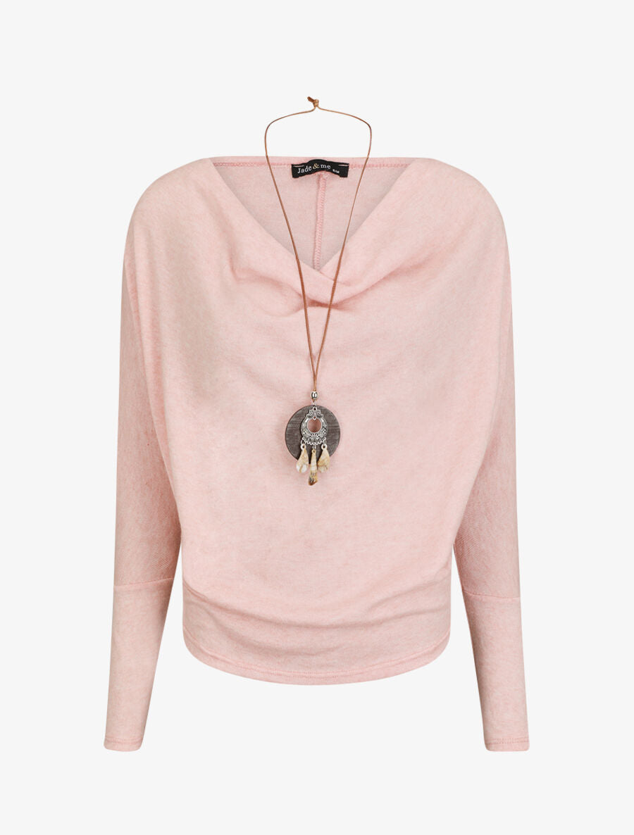 Pull fin ample col bénitier - Rose - 5