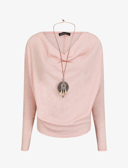 Pull fin ample col bénitier - Rose - 5