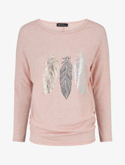 Pull ample à imprimé plumes irisées - Rose - 1